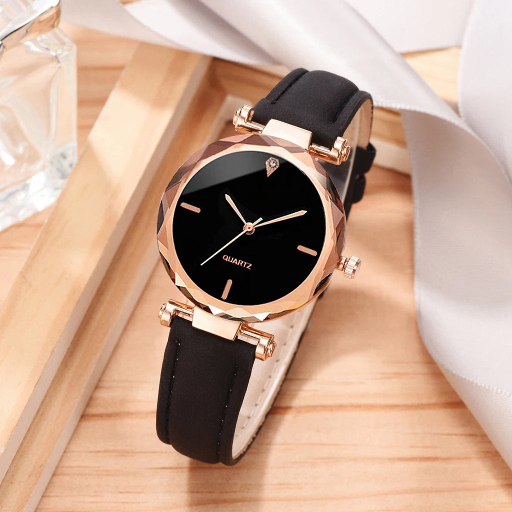 2pcs Luxury Fashion Women Watch Set PU Leather