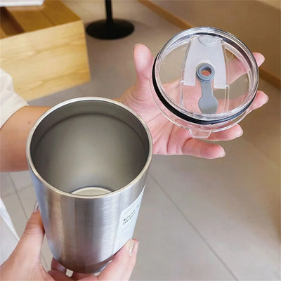 Coffee Cup Thermos 304 Stainless Steel Double -layer Cooler Straw Cup Portable Reusable Ins Ice American Coffee Mug Water Bottle