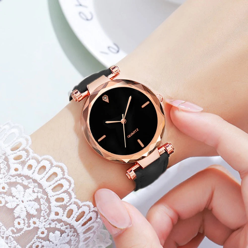 2pcs Luxury Fashion Women Watch Set PU Leather