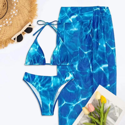 Women Swimsuit Set High Waist Summer Beach Swimwear Bathing Suit Wading Sports Clothes Tie-dye Bikini Set  V-neck Beachwear