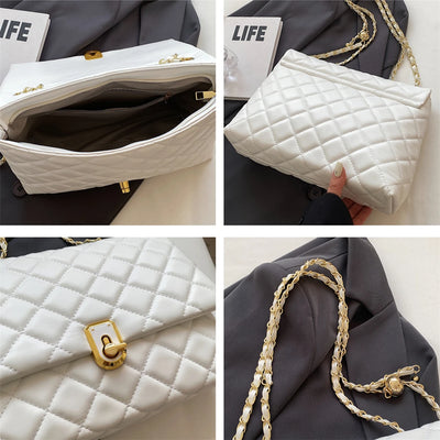 Burminsa Quilted Large Chain Shoulder Bags For Women Trend Designer Crossbody Bags PU Leather Ladies Handbags Black White