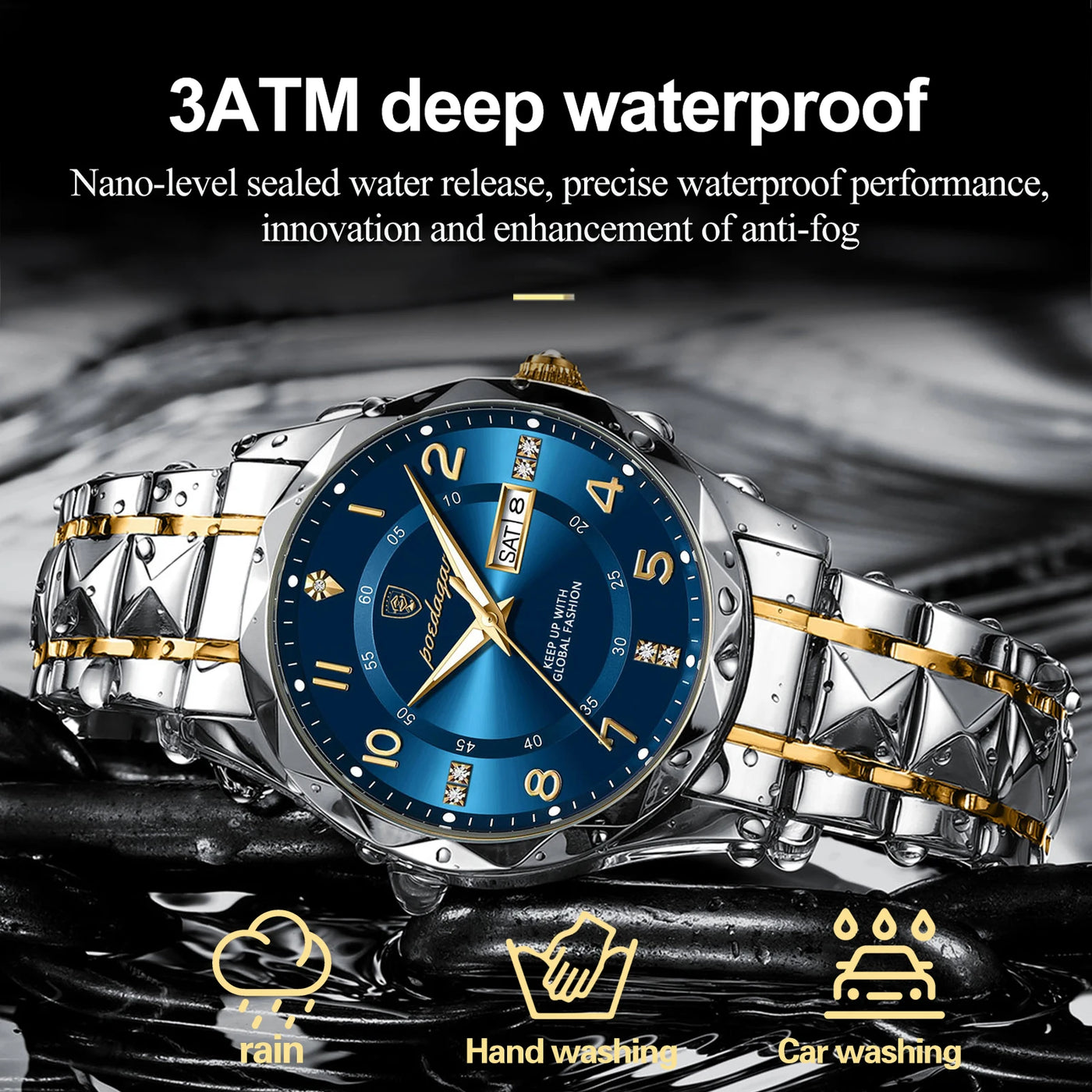 Men Quartz Watch Waterproof Date Week Luminous