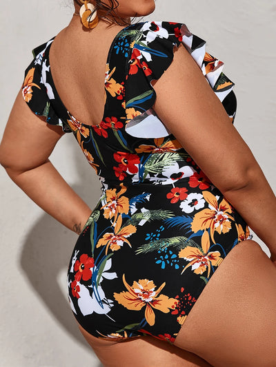 2023 Ruffle Swimsuit One Piece Plus Size Swimwear Women Beachwear Printed Bathers Bathing Swimming Swim Suit Female 4XL