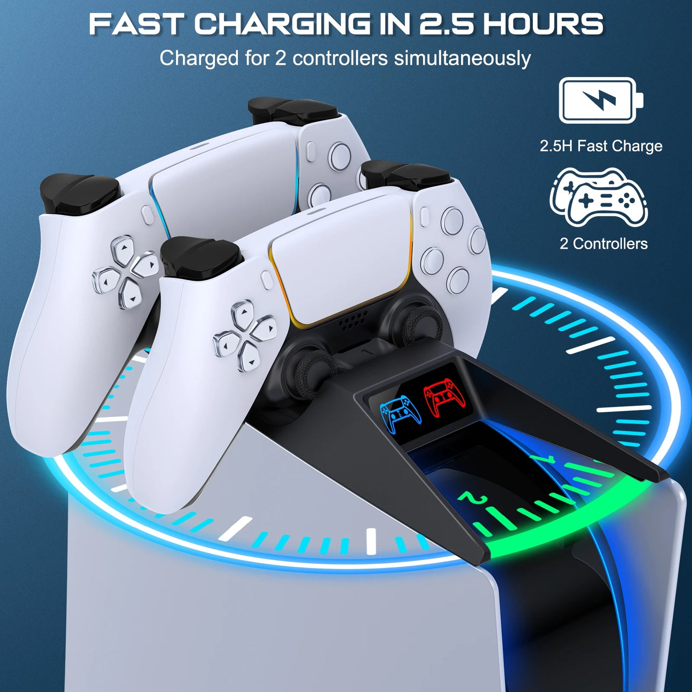 Dual Fast Charger For PS5 Controllers Dualsense Wireless Controller Charging Dock Station With RGB Lights For Sony PlayStation 5