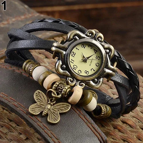 Women's Casual Vintage Multilayer Butterfly Faux Leather