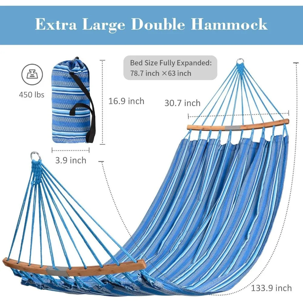 Hammocks Double Hammock with Curved Spreader Bar, Outdoor Portable Hammock with Carrying Bag & Tree Straps for Bedroom，Patio